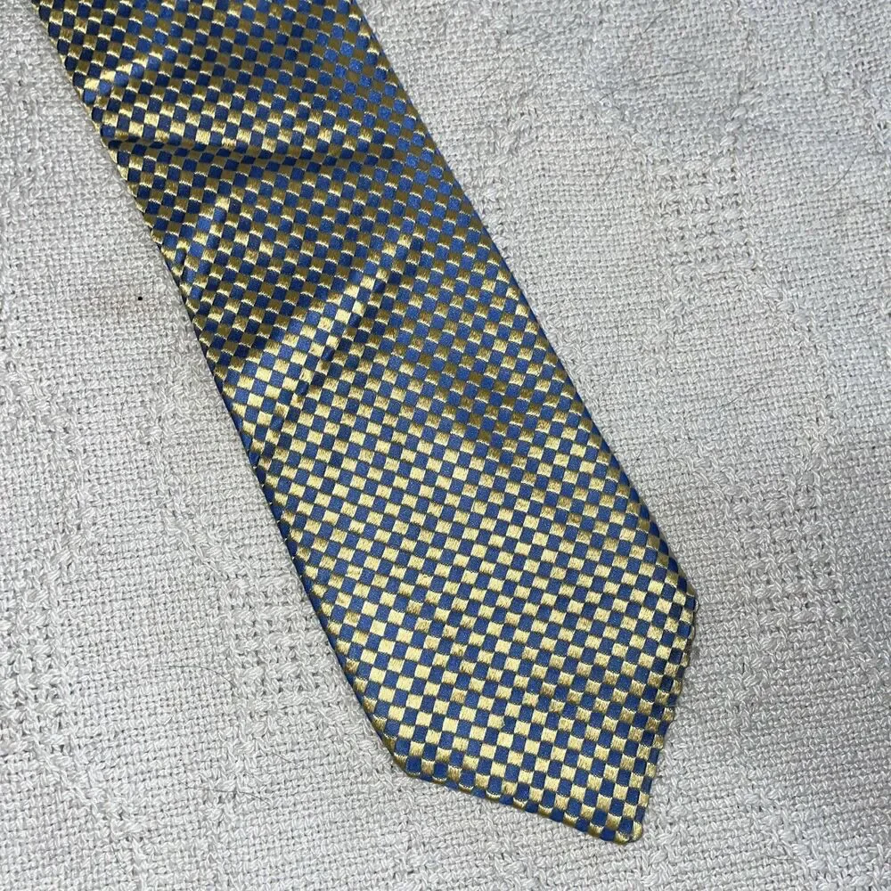 Oxxford Clothes Men’s Dress Tie Size 61” 3.5” Gold Blue Argyle Silk Business